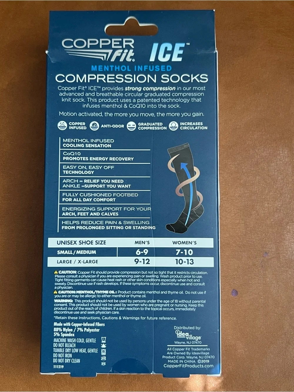 Copper Fit Ice Menthol Infused Compression Socks Black Small-Medium Unisex NWT